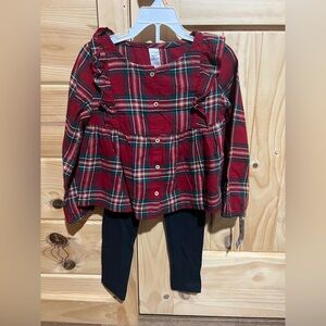 NWT Carters 2 piece Holiday Set Girls Size 6/6x Plaid shirt & Black leggings
